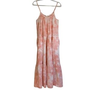 Magaschoni 100%  Organic Cotton Peachy Pink Maxi Dress Ruffle Hem Sz Large